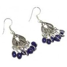 Earrings silver 925 sterling dangle drop blue lapis lazuli stone C 428